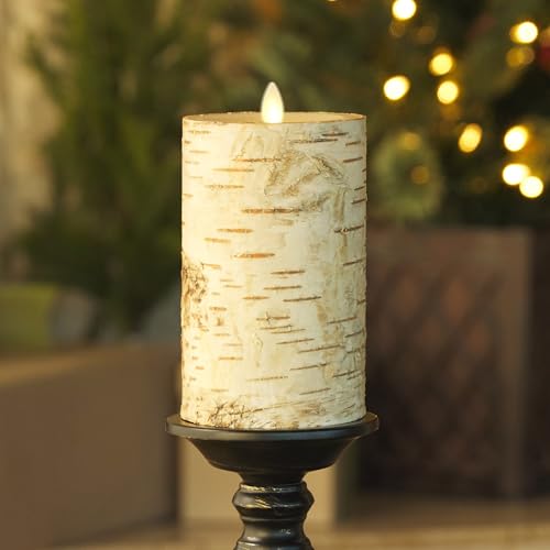 Luminara Birch Bark Flameless LED Candle 3.5x6.5 Inch with Moving Flame & Timer
