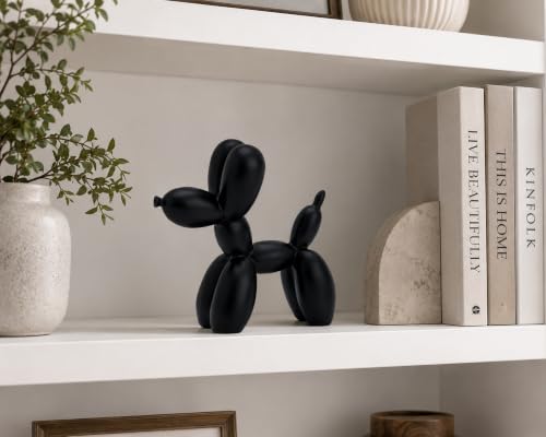 4-Inch Matte Black Balloon Dog Sculpture Resin Statue for Home Decor