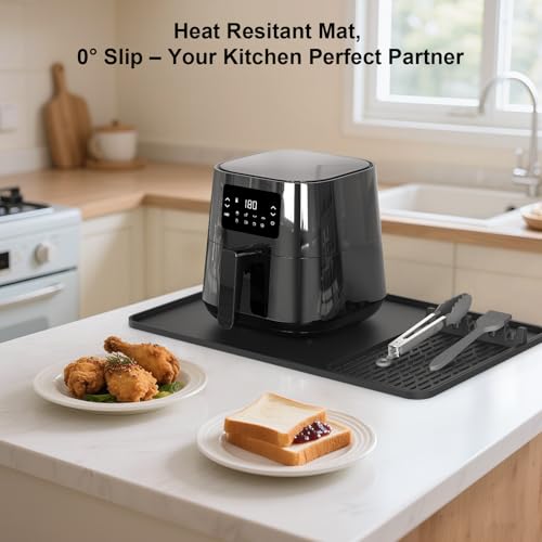 24x16 Inch Silicone Heat-Resistant Mat with Holder for Air Fryer Microwave Oven - Black, Garolue