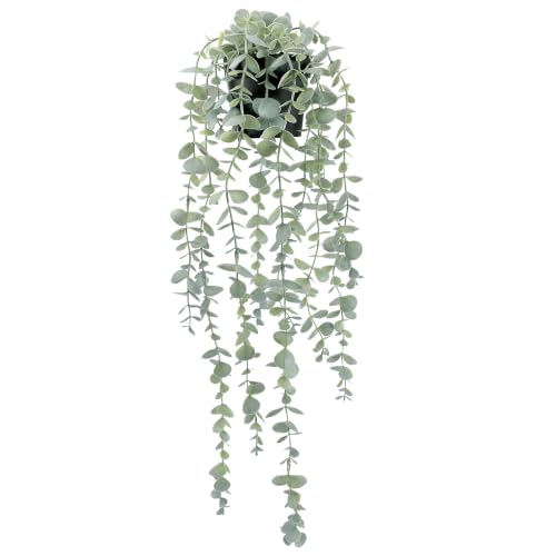 Artificial Hanging Eucalyptus Plant in Pot, Sage Green Faux Potted Vine