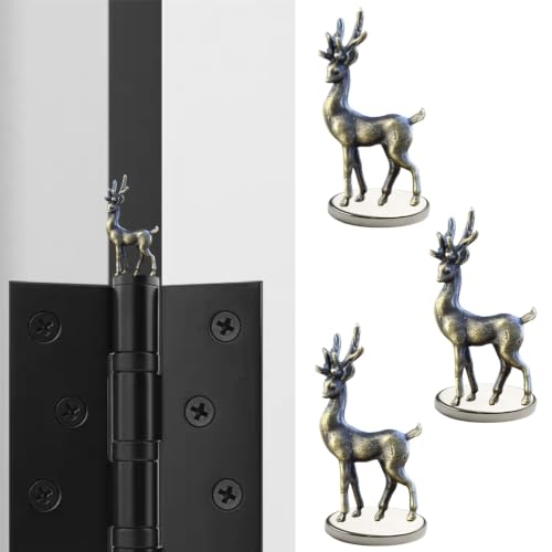 3-Piece Brass Fawn Magnetic Door Hinge Toppers - Decorative Animal Accents