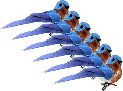 Cornucopia Brands Imitation Bluebirds - 6-Pack, Blue Birds for Christmas Trees & Wreaths
