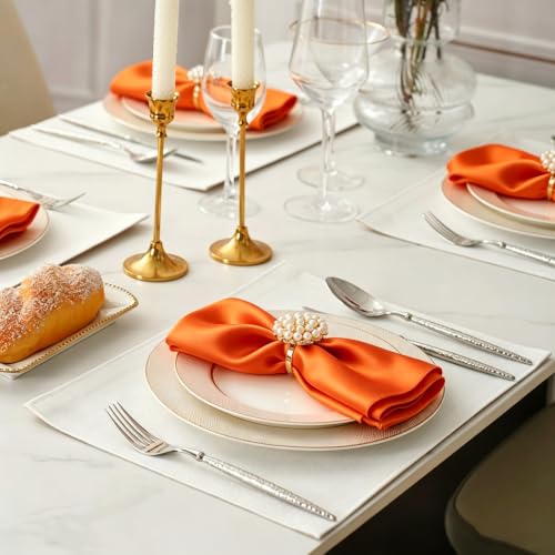 Orange Satin Napkins 40 Pack 17x17 inch Square Cloth Dinner Napkins Bulk