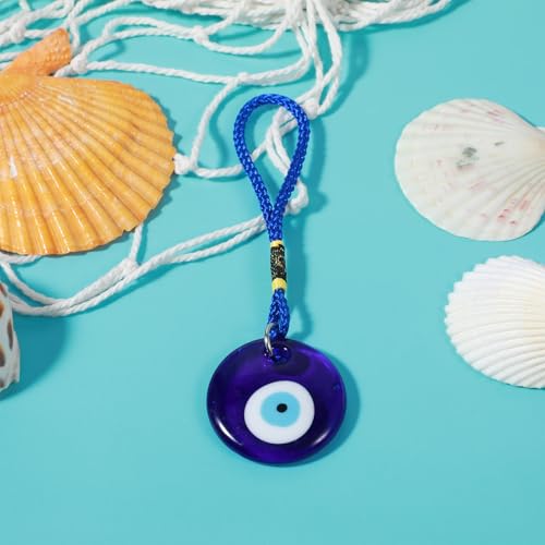 Blue Evil Eye Glass Pendant Car Charm - Turkish Amulet for Good Luck & Protection (Round)