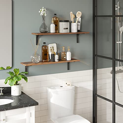 31.5-Inch Rustic Floating Wall Shelves - Set of 2 Wooden Storage Ledges
