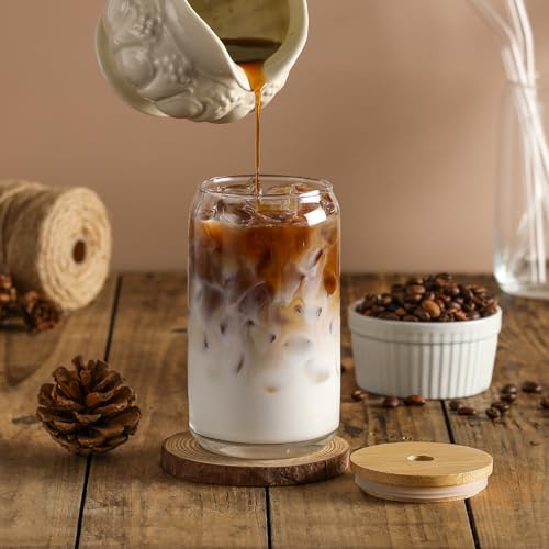 20-Piece Beer Can Glass Set with Bamboo Lids and Glass Straws - 16 oz