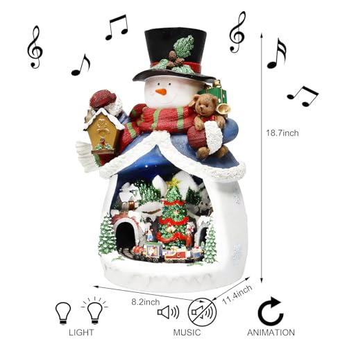 20-Inch Animated Snowman Christmas Village Scene LED Lighted Decor with Moving Train