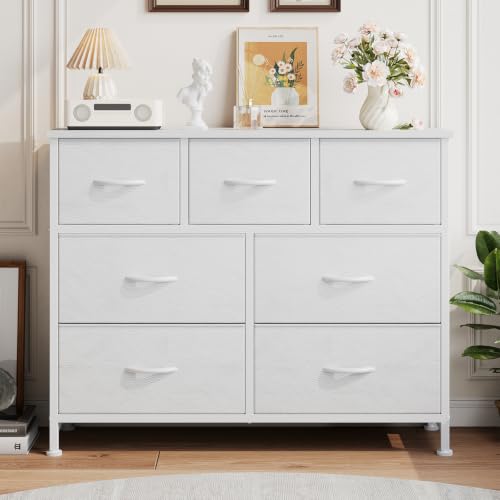7-Drawer Fabric Dresser with Wood Top, Metal Frame Storage Organizer