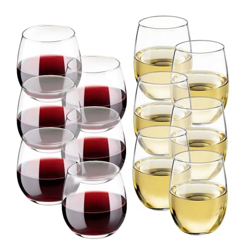 Stemless Wine Glasses Set of 12, Dishwasher Safe Glassware for Wine & Water