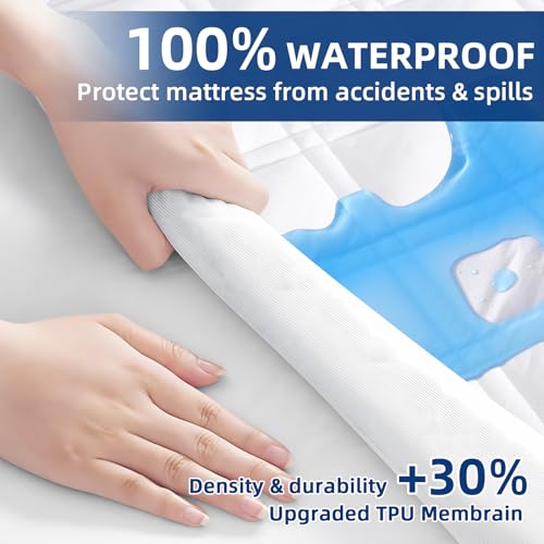 MEELUS Waterproof Queen Mattress Protector - Deep Pocket 8"-21" Pad
