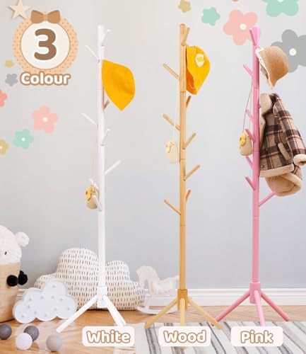 Adjustable Beech Wood Kids Coat Rack - 9-Hook Freestanding Clothing Stand