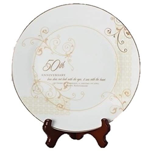 50th Wedding Anniversary Decorative Plate Set with Display Stand