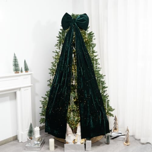 Dark Green Velvet Christmas Tree Topper Bow - Extra Large Holiday Decor Ribbon, 67x16in