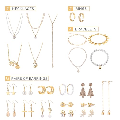 Christmas Jewelry Advent Calendar 2026 - 24 Surprise Earrings, Necklaces & Bracelets for Women