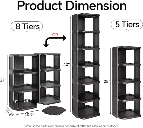 Kitstorack 8-Tier Black Plastic Shoe Rack - Stackable & Space-Saving Organizer