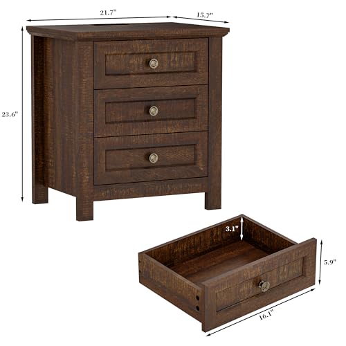 3-Piece Farmhouse Bedroom Furniture Set: 6-Drawer & 5-Drawer Dresser, Nightstand