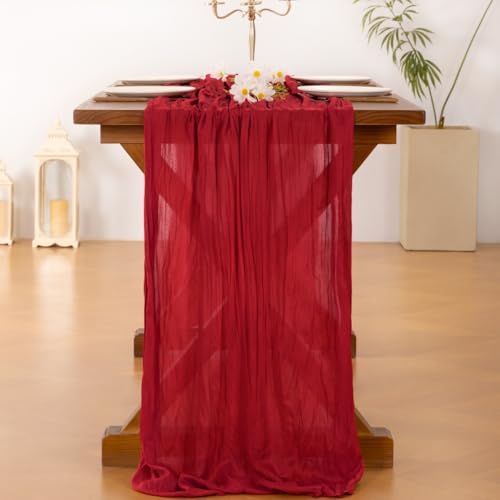Socomi Red Cheesecloth Table Runner 10ft Fall Boho Wedding Party Home Decor