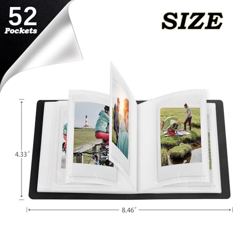 Small 52-Pocket Mini Photo Album for 2x3 Instant Film - Black PU Leather