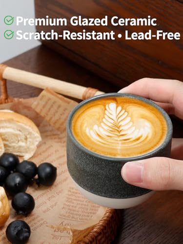 KERMANDO Matte Black 4oz Ceramic Espresso Cups Set of 4 | Demitasse Coffee Mugs