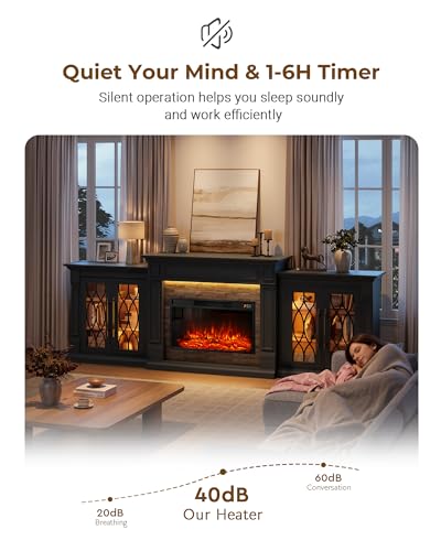 104-Inch Sectional Fireplace TV Stand with LED Lights and Power Outlets