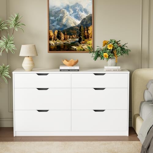 6-Drawer Modern Wood Dresser, 47.2-Inch Storage Cabinet for Bedroom