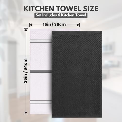 100% Cotton Kitchen Towels 6-Pack - 15x25 Absorbent Tea & Dish Towels