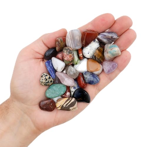 2 Pounds Tumbled Polished Natural Gemstones with Rock & Mineral Guidebook