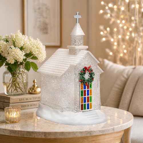 Moments in Time LED Lighted Christmas Chapel – Acrylic Tabletop Decoration