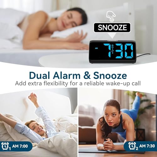 Digital Alarm Clock for Bedrooms - Loud Dual Alarm, Dimmable LED Display