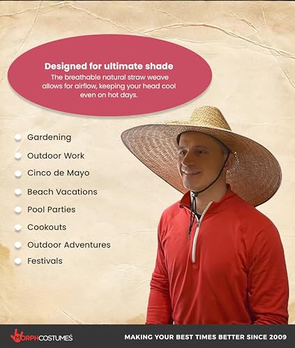 Large Straw Sombrero Sun Hat for Men, Colorful Mexican Style Hat