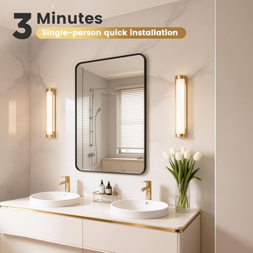 24x28 Inch Black Metal Frame Wall Mirror, Rectangular Bathroom Vanity Mirror