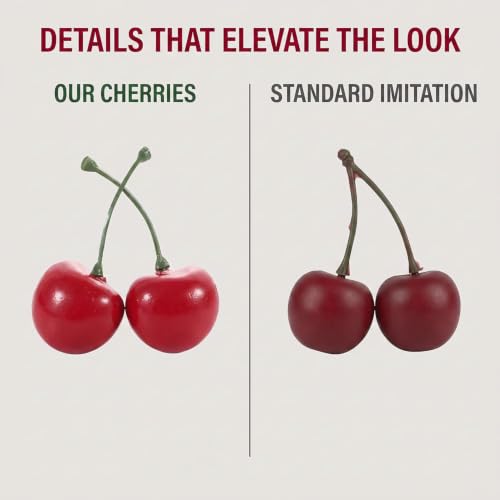 20 Pcs Red Artificial Cherries - Lifelike Decorative Fruit Ornaments