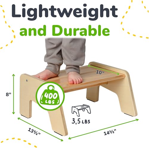 Wooden Toddler Step Stool for Bathroom and Kitchen, 400 lbs Capacity