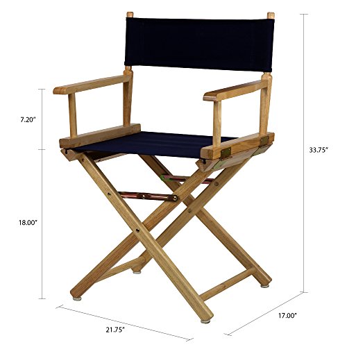 18-Inch Foldable Solid Wood Director's Chair with Navy Canvas
