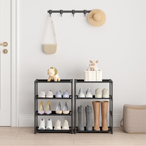 4-Tier Narrow Shoe Rack - Stackable Small Space Storage Shelf (16.3" Wide)