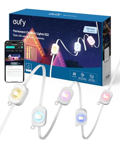 eufy Outdoor Permanent LED Lights 100ft, White, Triple-LED, App-Controlled