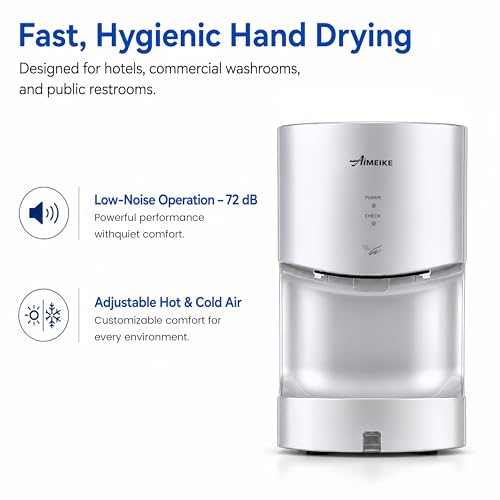 AIMEIKE Silver Commercial Hand Dryer with Drip Tray 110-130V 1300W Touchless
