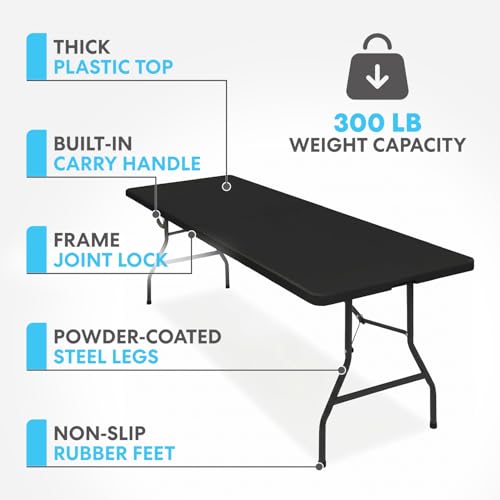 8ft Portable Plastic Folding Table - Heavy-Duty Indoor & Outdoor Utility Table