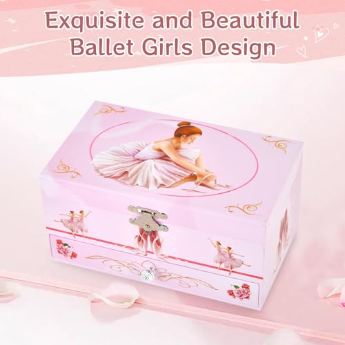 Ballerina Musical Jewelry Box with Drawer for Kids Girls