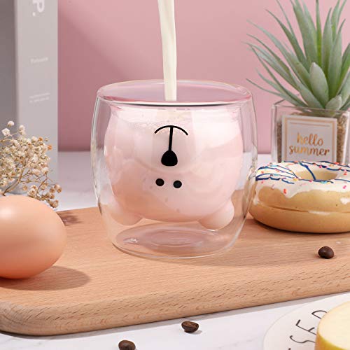 Patelai Pink Bear Double Wall Glass Mug 200ml Milk Tea Coffee Cup Gift