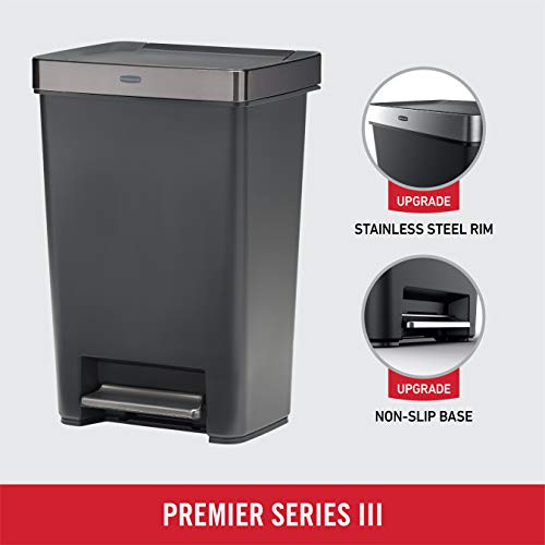 Rubbermaid 13-Gallon Step-On Trash Can with Stainless Steel Rim, Charcoal