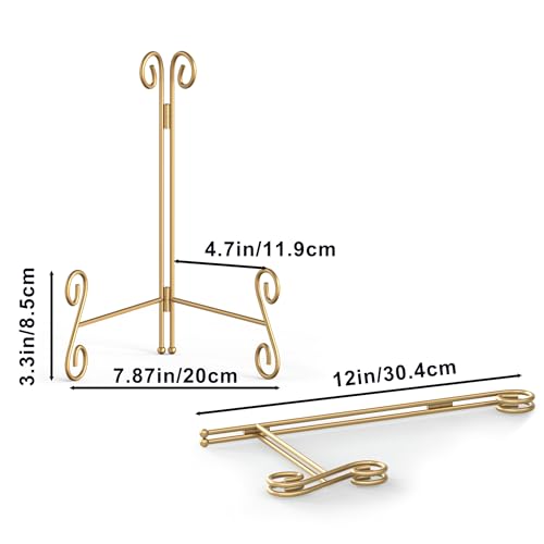 12-Inch Gold Decorative Metal Easel Stand for Plates, Frames, and Books