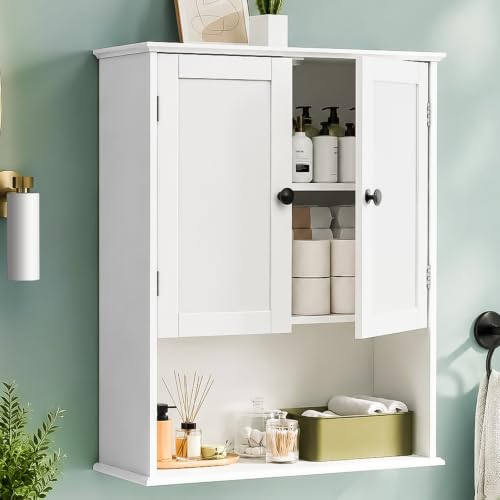 Wall Mounted Bathroom Storage Cabinet with Adjustable Shelf, 30-Inch White