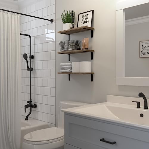 3-Piece Solid Wood Floating Wall Shelves, 16.5-Inch Rustic Storage Ledges