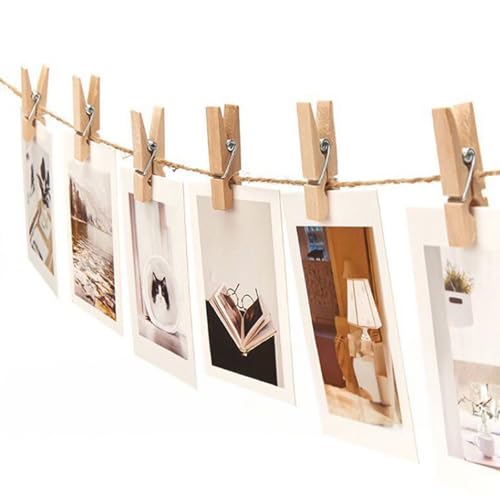 50-Piece Large Wooden Clothespins Set with 32ft Twine for Photo Hanging