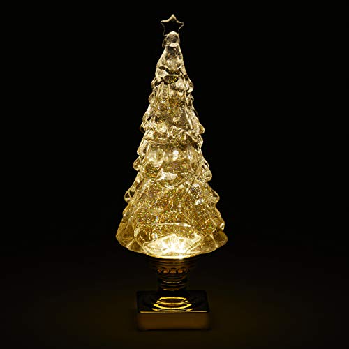 Light Up Christmas Tree Snow Globe - Gold Glitter, 15.25" Holiday Decor