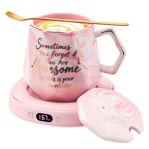 Pink Mug with Warmer Set - Electric Heated Coffee & Tea Cup with Temperature Control