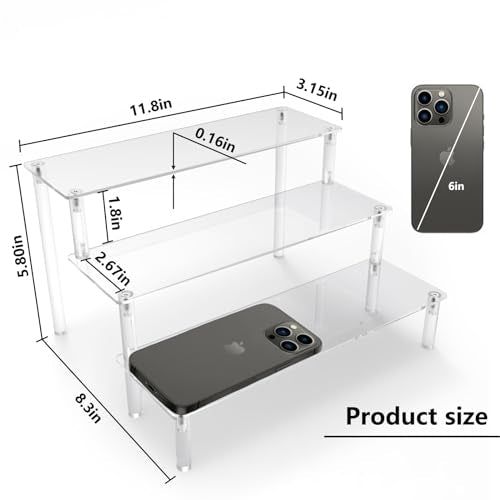 3-Tier Clear Acrylic Display Riser for Collectibles, Makeup, and Cupcakes