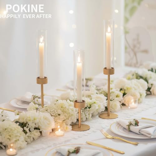 POKINE Gold Candle Holders Set of 6 for Taper Candles – 18.9/16.5/14.9 in Varied Heights (Variation 6)