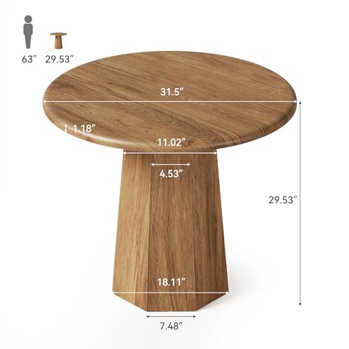 31.5-inch Round Dining Table, Rustic Brown Wood Kitchen Table for 4